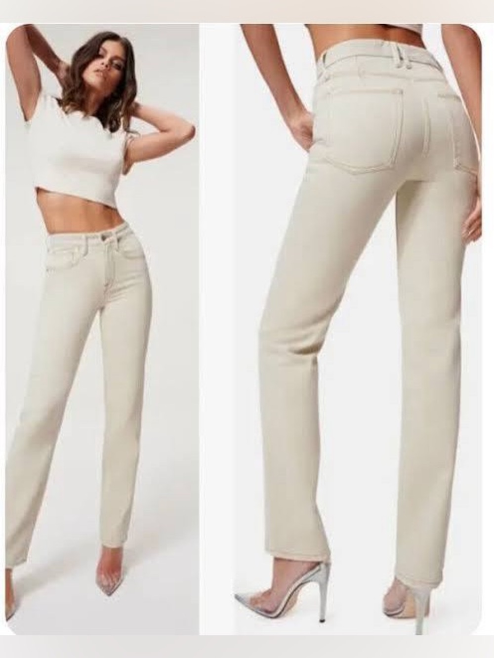 Good American Good 90s Icon straight leg jeans size 4 Bone high rise - Picture 1 of 4